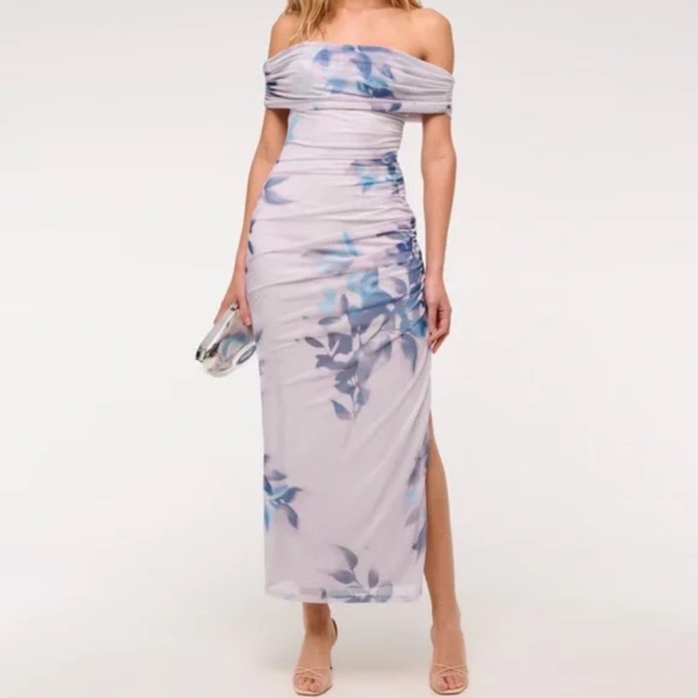 Abercrombie & Fitch Off-Shoulder Blue Floral Maxi Dress